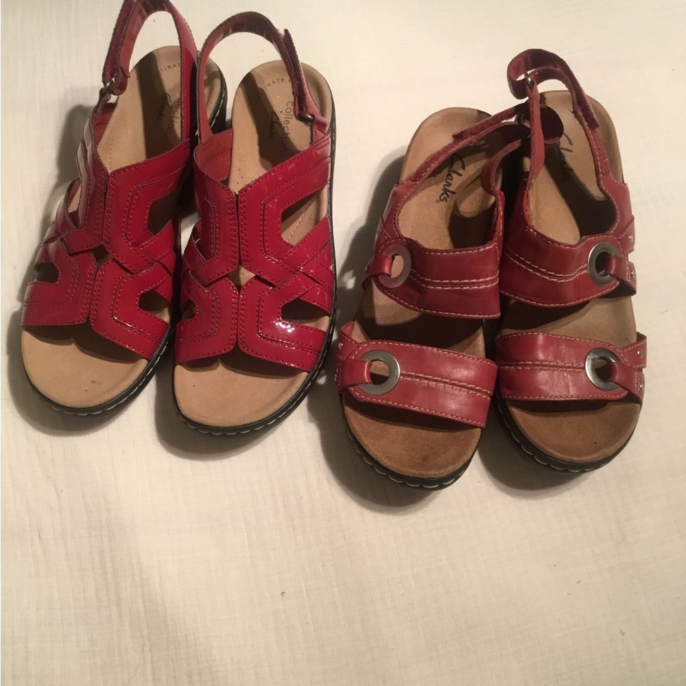 Clarks Red Women's Leather Slingback Sandals Duo